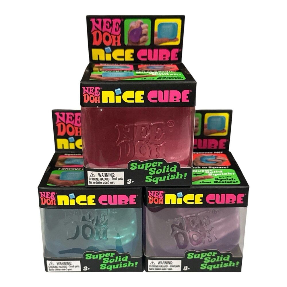 NEW NeeDoh Nice Cube Super Solid Squish Fidget Toy - Lot of 3 - Pink Blue Purple